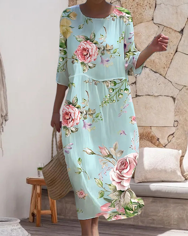 Miranda Elegant Belly Cover Floral Dress